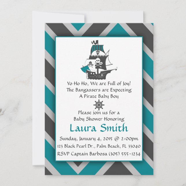 Teal Pirate Baby Shower Invitation (Front)