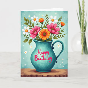 Teal Pitcher Birthday Card