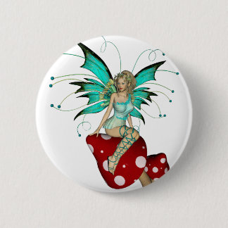 Teal Pixie & Mushrooms 3D 6 Cm Round Badge