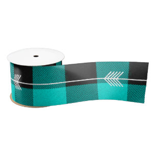 Teal plaid and arrows satin ribbon
