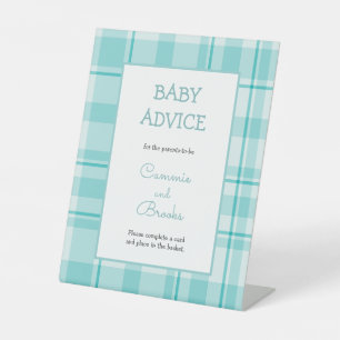 Teal plaid baby advice table sign