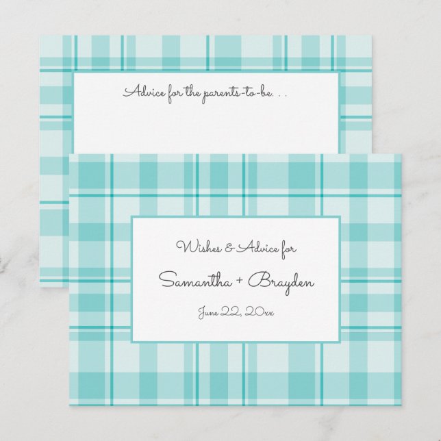 Teal Plaid Baby Shower Advice Cards (Front/Back)