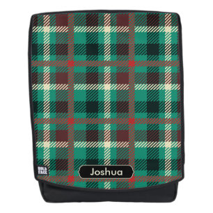 Teal Plaid Pattern with Custom Monogram Backpack
