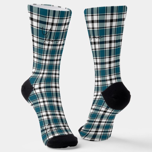 Teal Plaid Socks with Name HAMbWG (Angled)