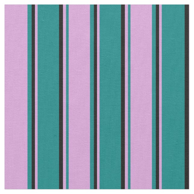 Teal, Plum & Black Lined/Striped Pattern Fabric (Close Up)
