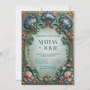 Teal Plum Filigree Wedding Invitation