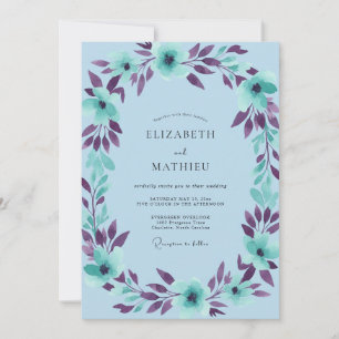 Teal Plum Leafy Wedding Invitation
