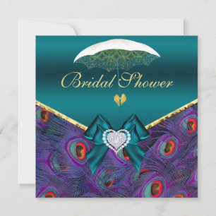 Teal Plum Peacock Bridal Shower Invite