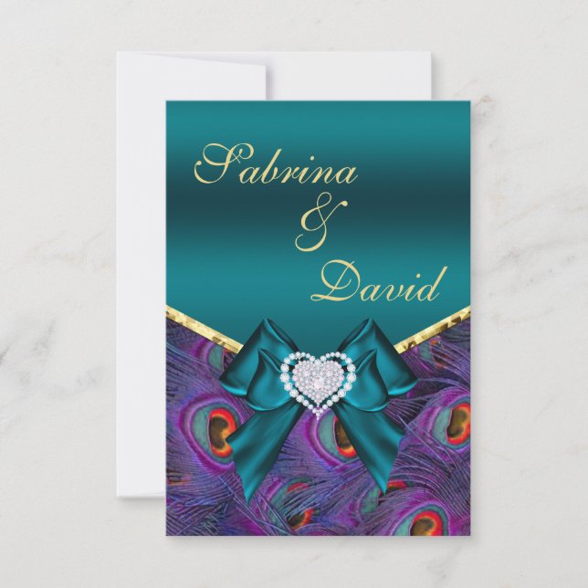 Teal Plum Peacock Reception card (Front)
