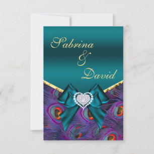 Teal Plum Peacock Reception card