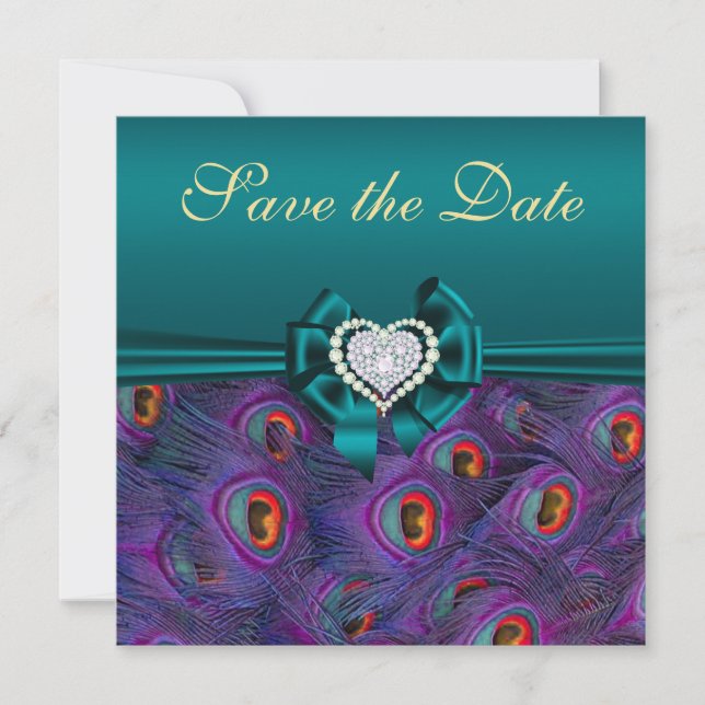 Teal Plum Peacock Save the Date (Front)