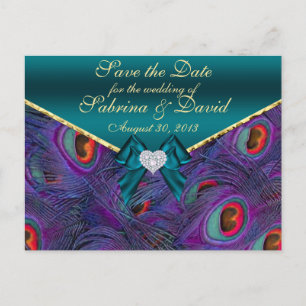 Teal Plum Peacock Save the Date Postcard