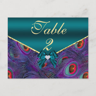 Teal Plum Peacock Table Number Card