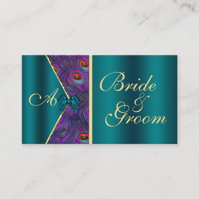 Teal Plum Peacock Wedding Bridal Business Card (Front)