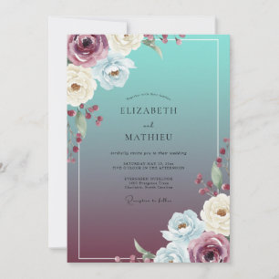 Teal Plum Ranunculus Eucalyptus Wedding Invitation