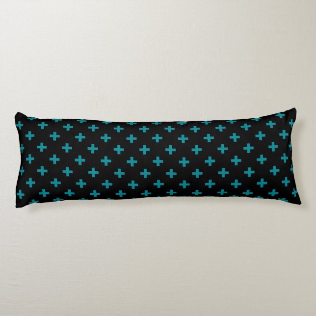 Teal polka crosses on black body cushion (Back)