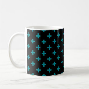 Teal polka crosses on black coffee mug
