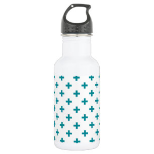 Teal polka crosses on white 532 ml water bottle