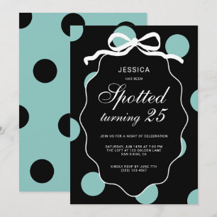Teal Polka Dot Spotted Turning 25th Birthday Party Invitation