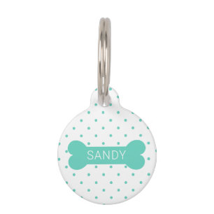 Teal Polka Dots And Dog Bone & Custom Pet Info Tag