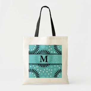 Teal Polka Dots Floral Monogrammed Tote Bags