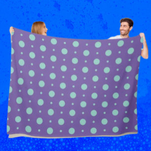 Teal Polka Dots on Purple Fleece Blanket