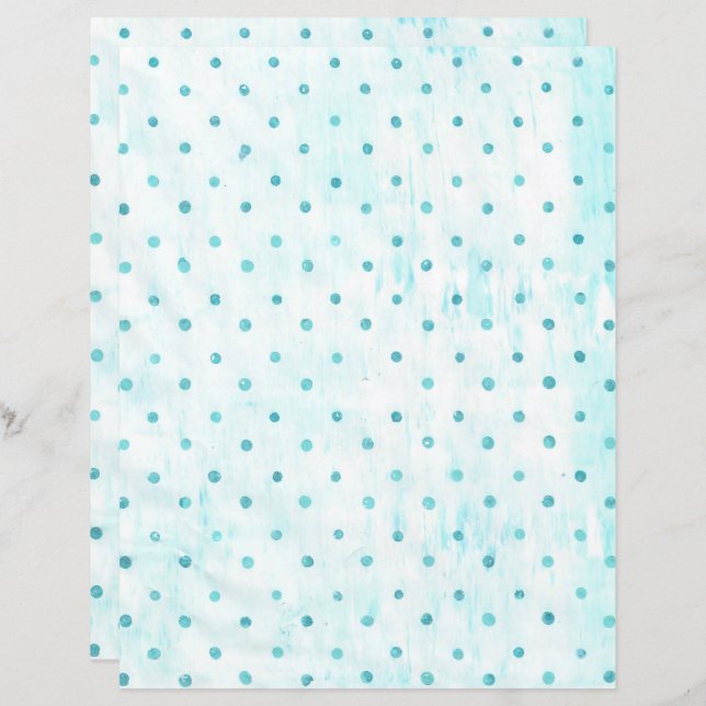 Teal Polka Dots on White Turquoise Scrapbook Paper (Front/Back)