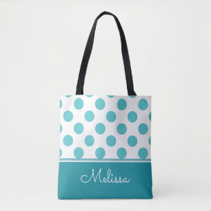 Teal Polka Dots Personalised Tote Bag