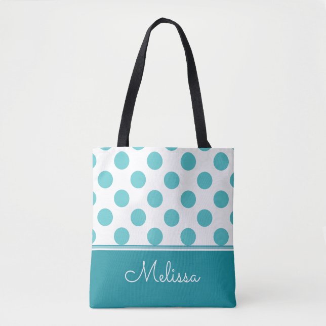 Teal Polka Dots | Personalised Tote Bag (Front)