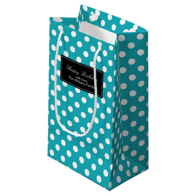 Teal Polka Dots Small Gift Bag (Front Angled)