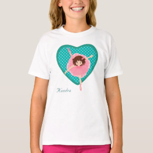 Teal Polkadot Heart Pink Ballerina T-Shirt