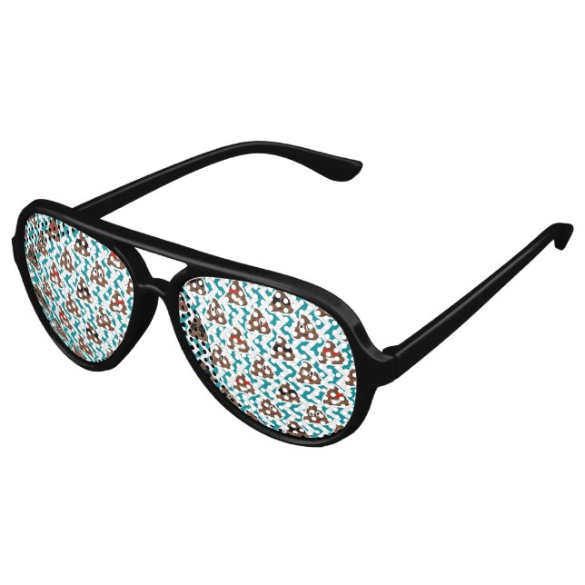 Teal Poop Emoji Pattern Aviator Sunglasses (Angled)