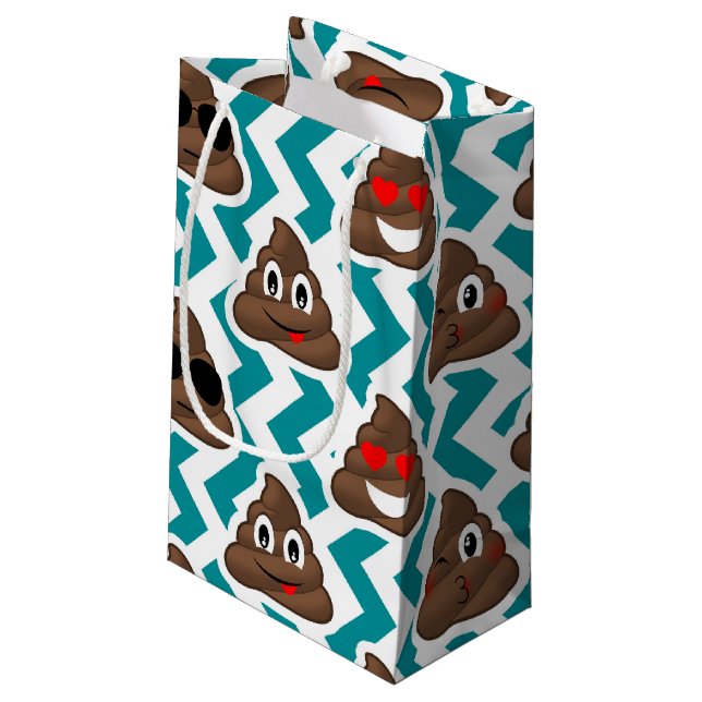 Teal Poop Emoji Pattern Small Gift Bag (Back Angled)