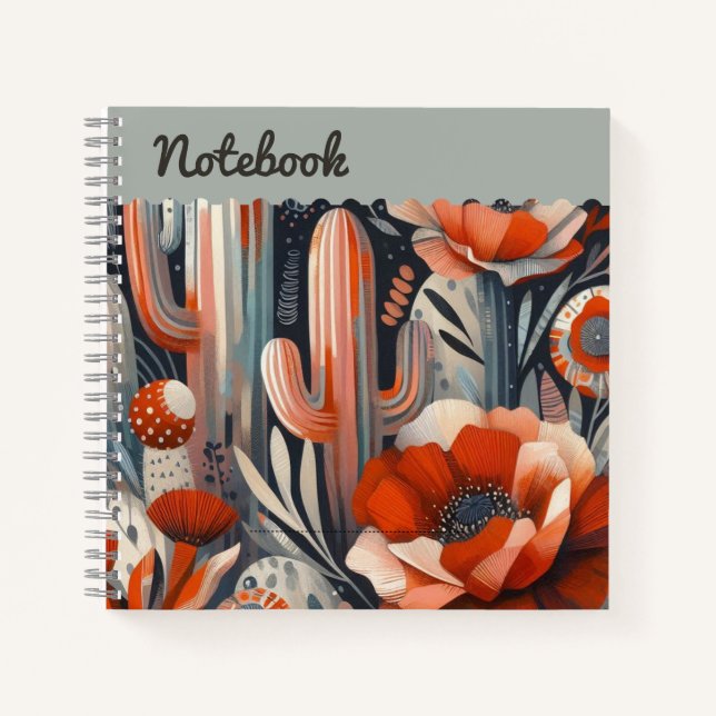  Teal Poppies & Stone Cacti – Botanical Fusion wit Notebook (Front)