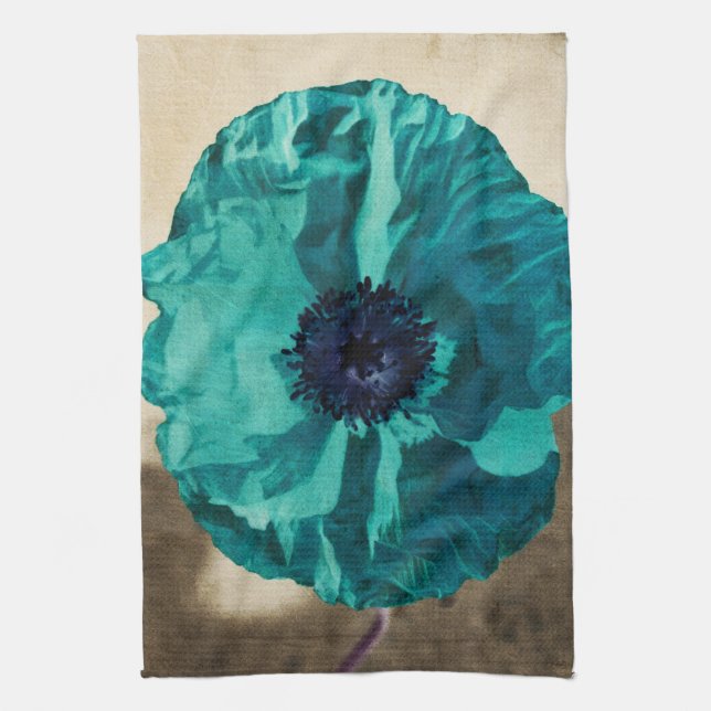 Teal Poppy Tea Towel (Vertical)