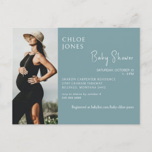 Teal Postcard Baby Shower Photo Invitation