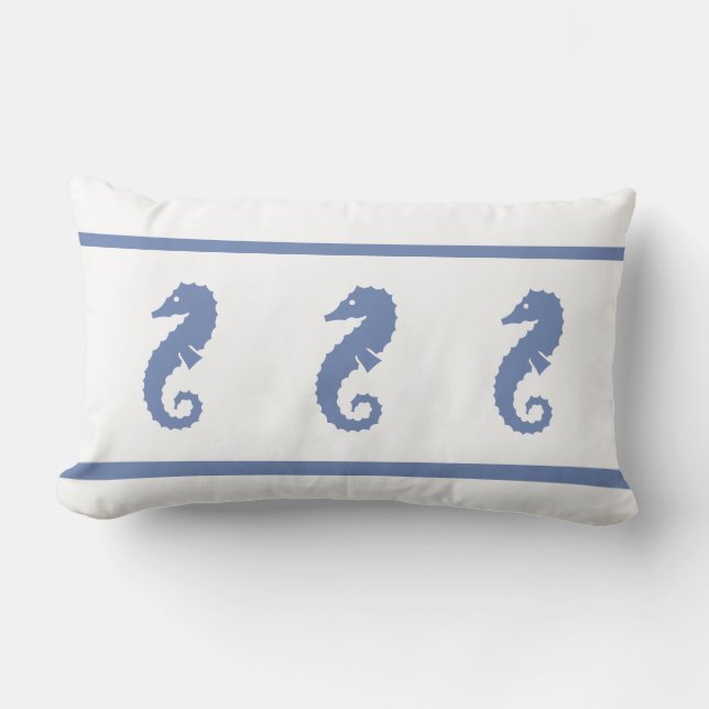 teal powder blue and white  SEAHORSE Lumbar Cushion (Front)