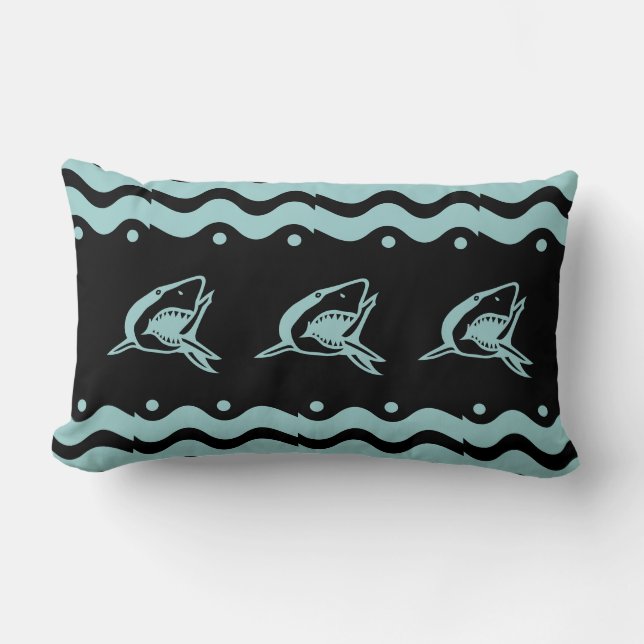 teal powder blue black Shark Lumbar Cushion (Front)