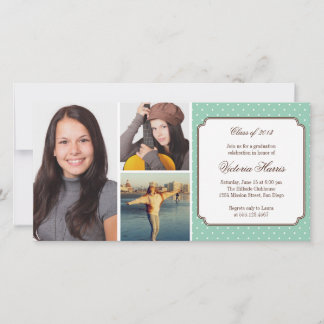 Teal preppy polka dot graduation announcement
