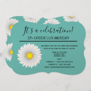 Teal Pretty Little Daisy 50th Wedding Anniversary Invitation