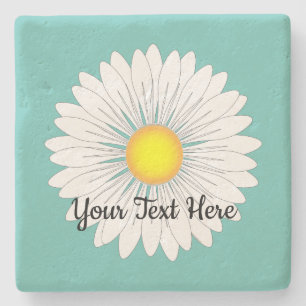 Teal Pretty Little Daisy Limestone Stone Coaster