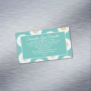 Teal Pretty Little Daisy Magnetic Business Card