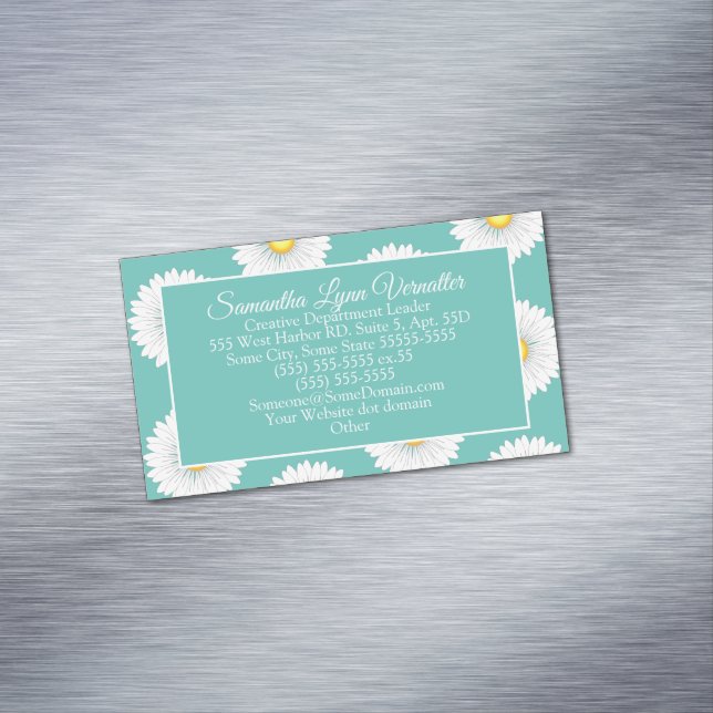 Teal Pretty Little Daisy Magnetic Business Card (In Situ)