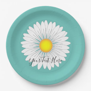 Teal Pretty Little Daisy Paper Plate