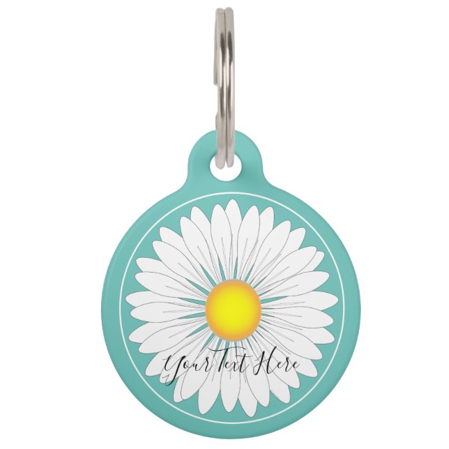 Teal Pretty Little Daisy Round Pet Tag (Front)