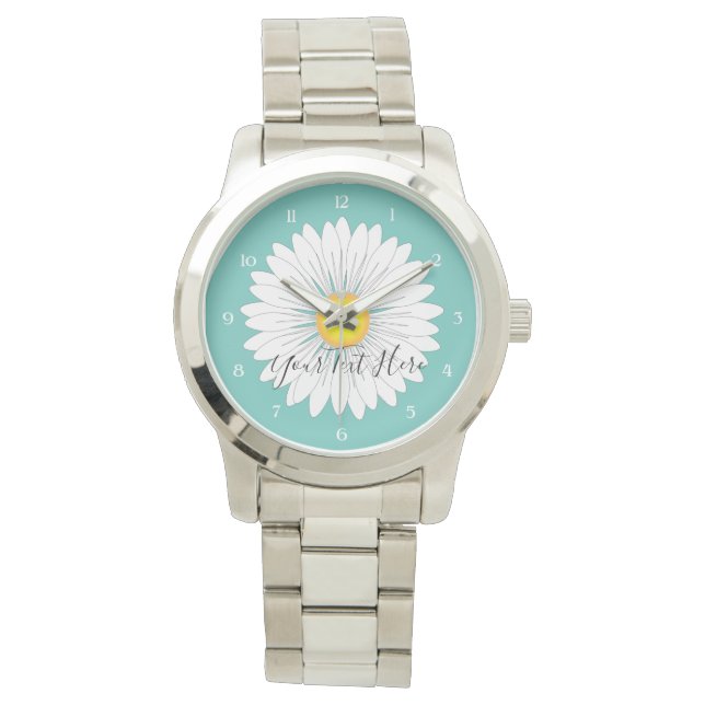 Teal Pretty Little Daisy Unisex Oversized Silver Watch (Front)