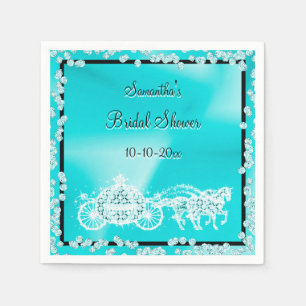 Teal Princess Coach & Horses Bridal Shower Napkin