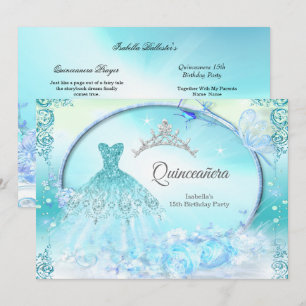 Teal Princess Quinceanera Magical Dress Invitation