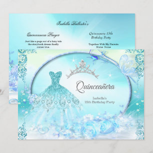 Teal Princess Quinceanera Magical Dress Invitation