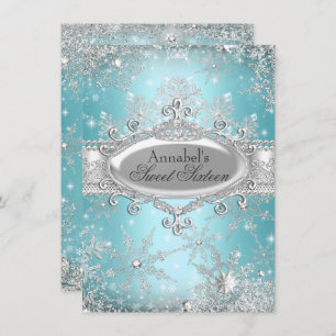 Teal Princess Winter Wonderland Sweet 16 Invite